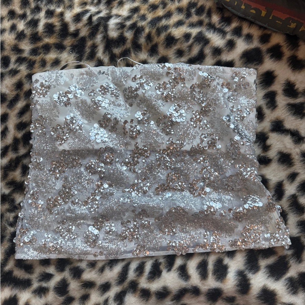 Amanda Uprichard Silver Sequin Tube Top